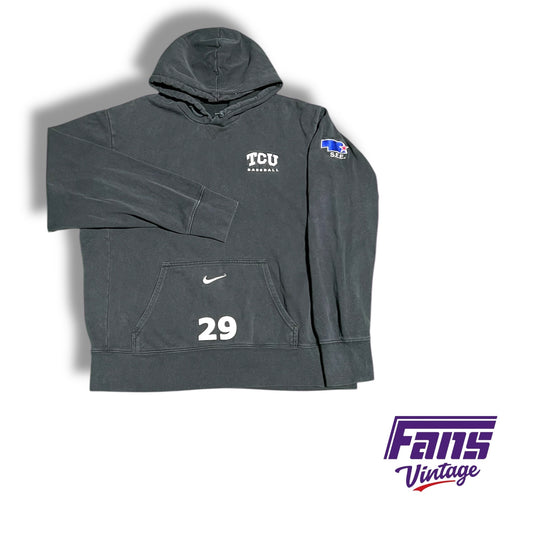TCU baseball Nike team issued College World Series custom hoodie sweatshirt with embroidered Omaha patch and numbering #29