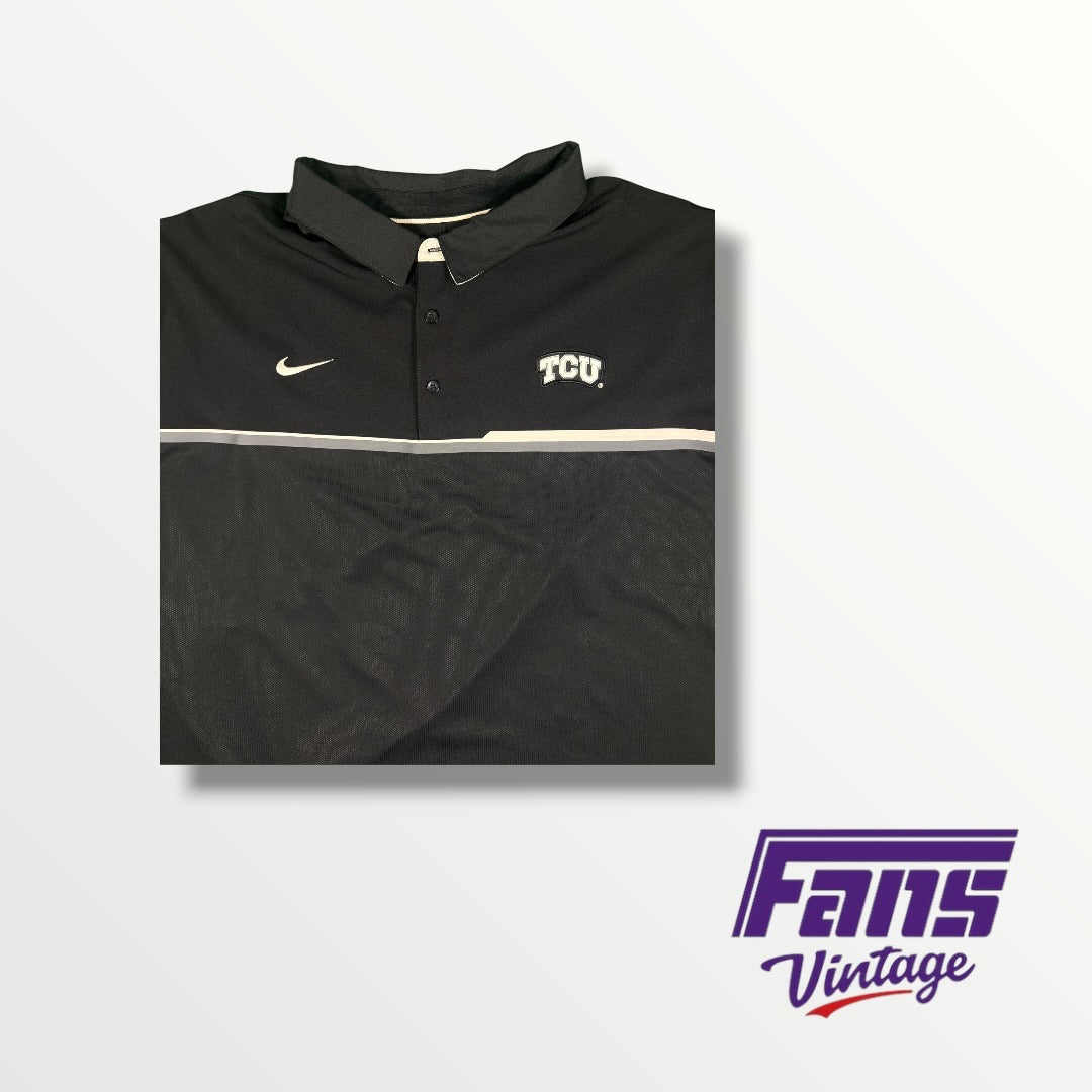 TCU Football Collared Dri-Fit Nike Shirt with Stripe Detail