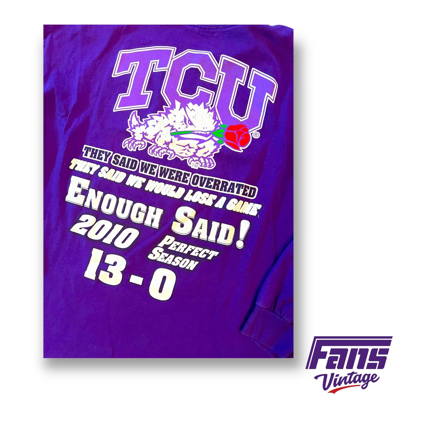 RARE - Double Sided Vintage TCU Rose Bowl UNDEFEATED Perfect Season long sleeve shirt