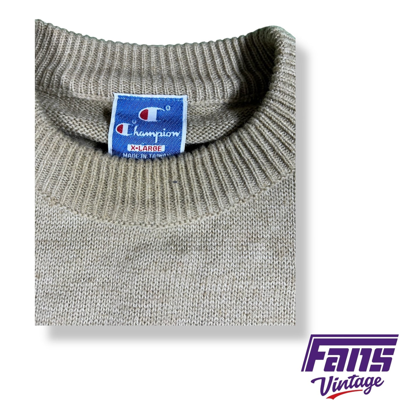 RARE Vintage 1980s TCU Champion brand sweater with unique stitched lettering - unique 60s throwback style