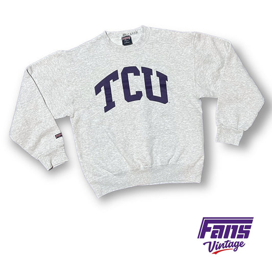 90s Vintage TCU Crewneck Sweater - Heather Gray Jansport with old arched logo!