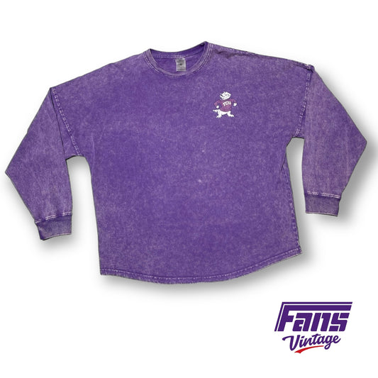 Double Sided Vintage-Look TCU Slouchy Shirt with double sided graphics and throwback Frog logo!