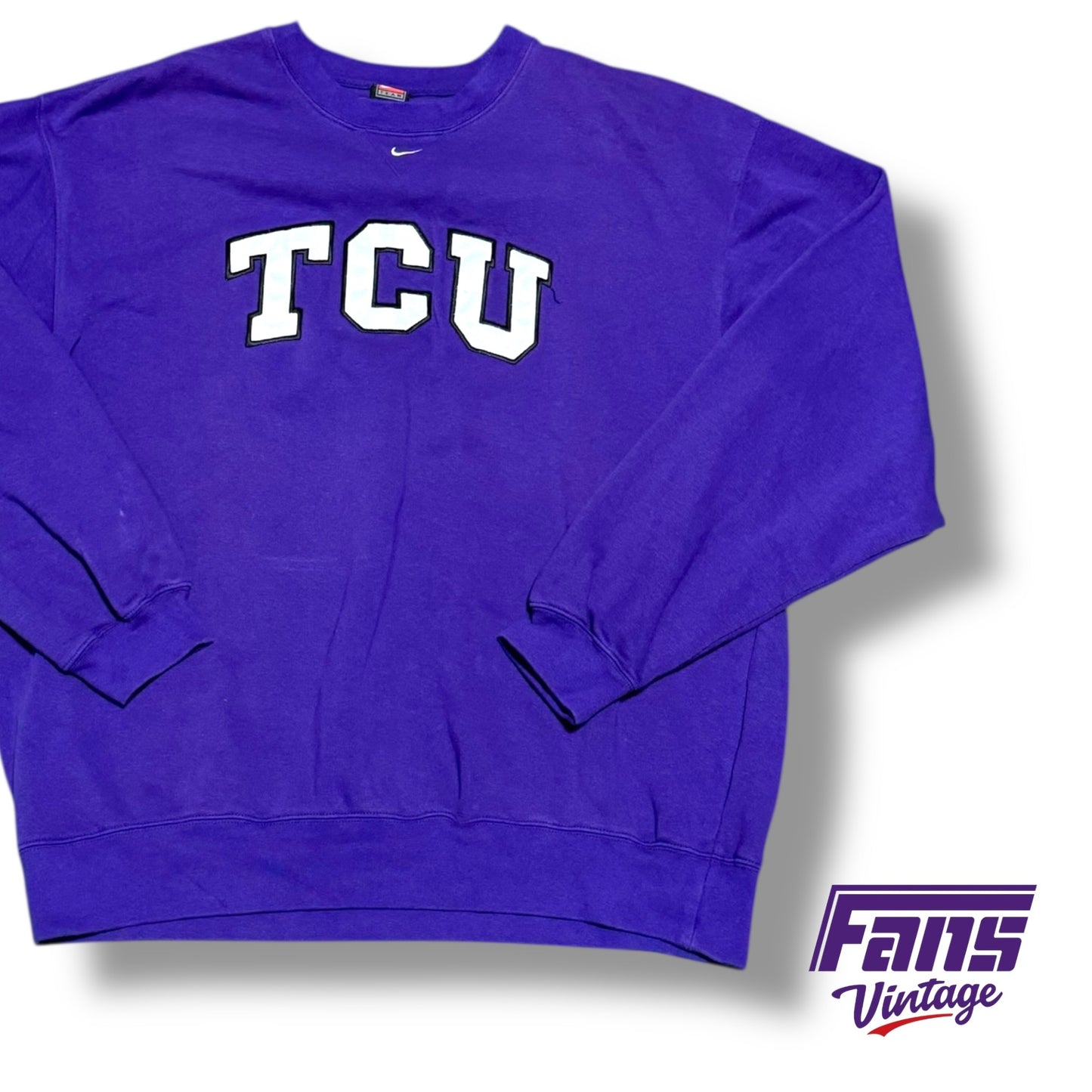 Vintage TCU Y2K Era Crewneck - RARE! Team Custom Nike Center Swoosh with Jersey Style Stitched Lettering - Buttery Soft