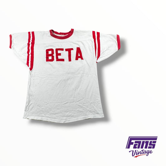 Vintage 70s Double Sided Fraternity Beta Jersey Style Stitched Letters Tee