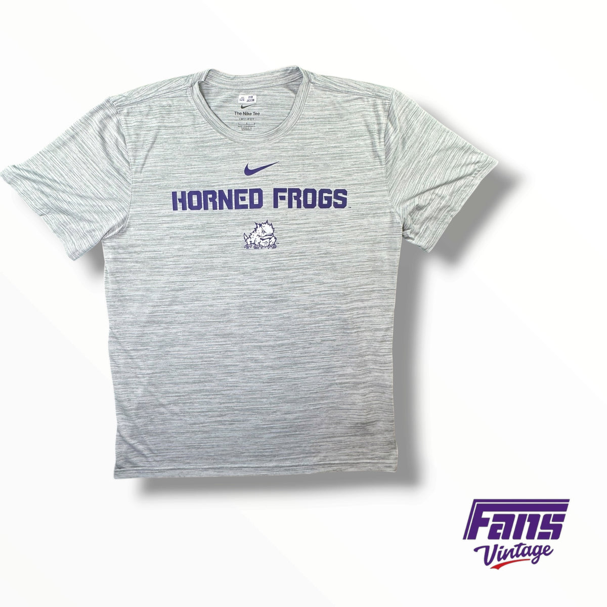 TCU Team Issued Nike Heathered Gray Center Swoosh Horned Frogs Dri-Fit Tee
