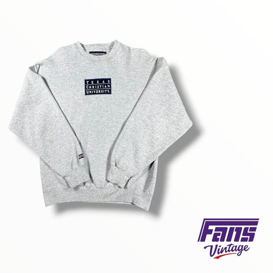 Vintage TCU 90’s Crewneck Sweater with Amazing Embroidered Suede Navy Logo Patch