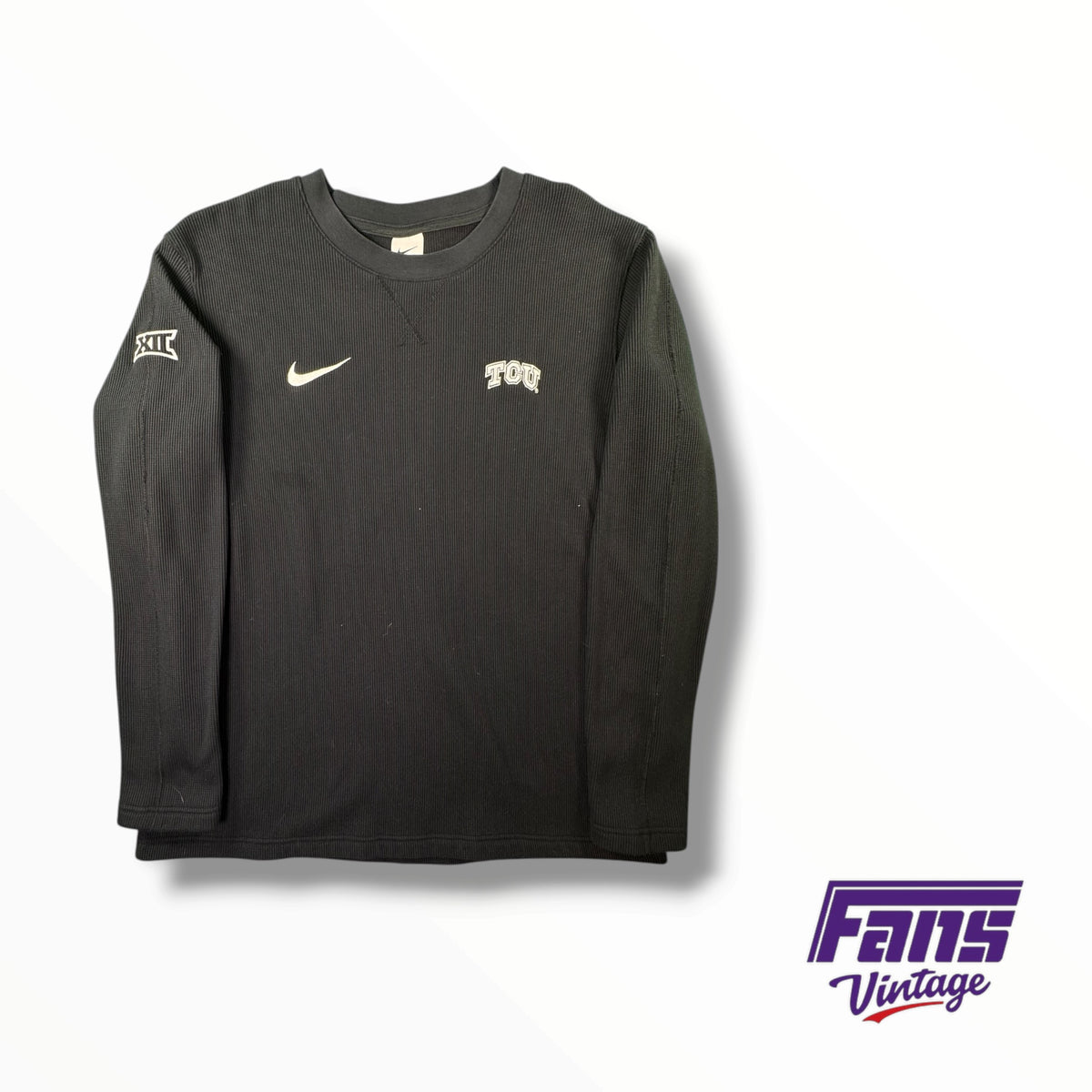 TCU Team Issued Blackout Nike Waffle Pattern Crewneck Pullover