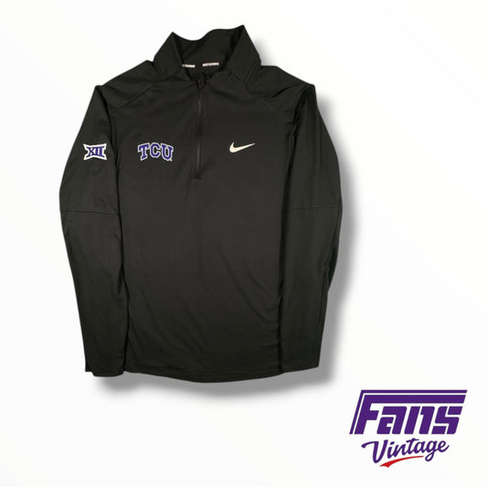 TCU Nike Running Black Quarter-Zip Jacket - Team Issued with Big XII Sleeve Logo