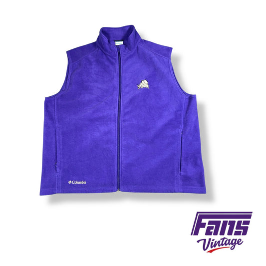 Purple TCU fuzzy Columbia full zip fleece vest
