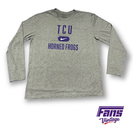 TCU Team Issue Long Sleeve Training Shirt - Textured Grey with Purple Graphics!
