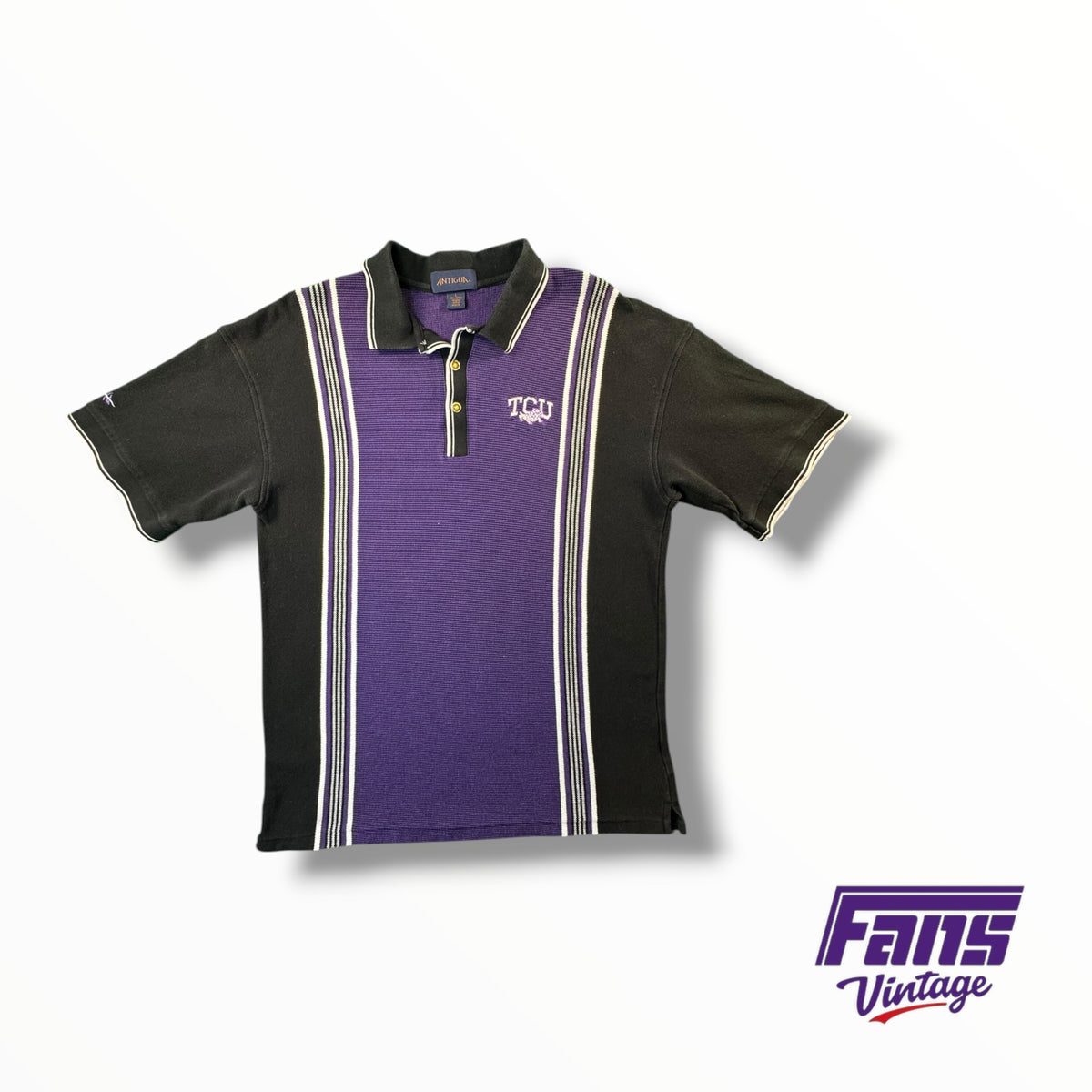 Vintage TCU Pique Cotton Knit Embroidered Logos Antigua Polo