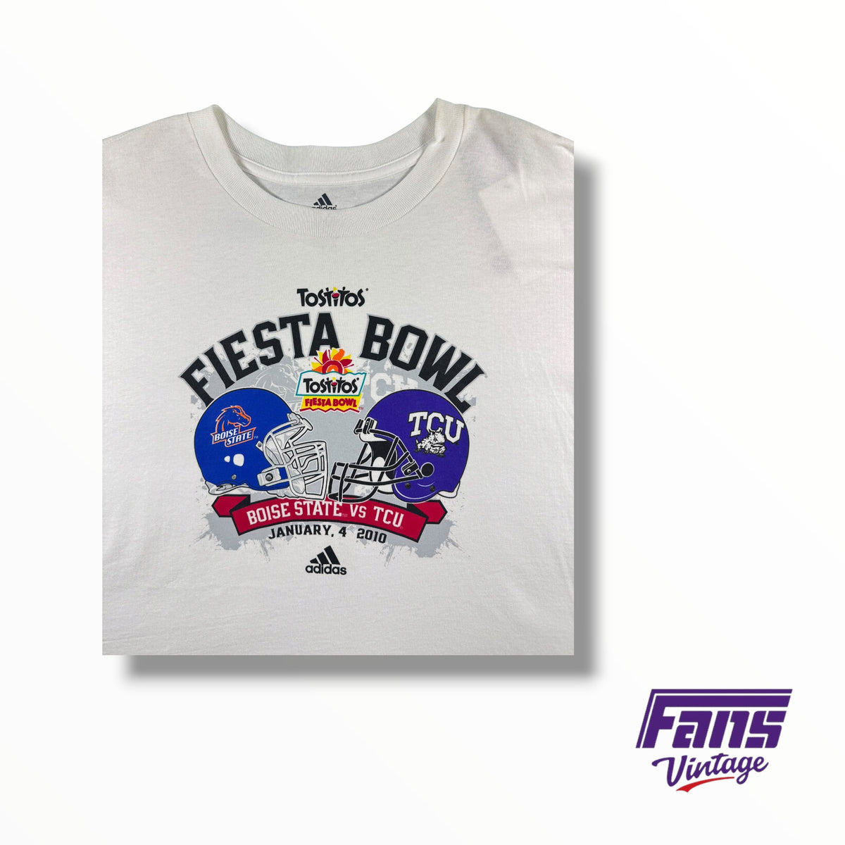 Vintage 2010 TCU Football Fiesta Bowl TCU vs. Boise State Helmet Crash Shirt