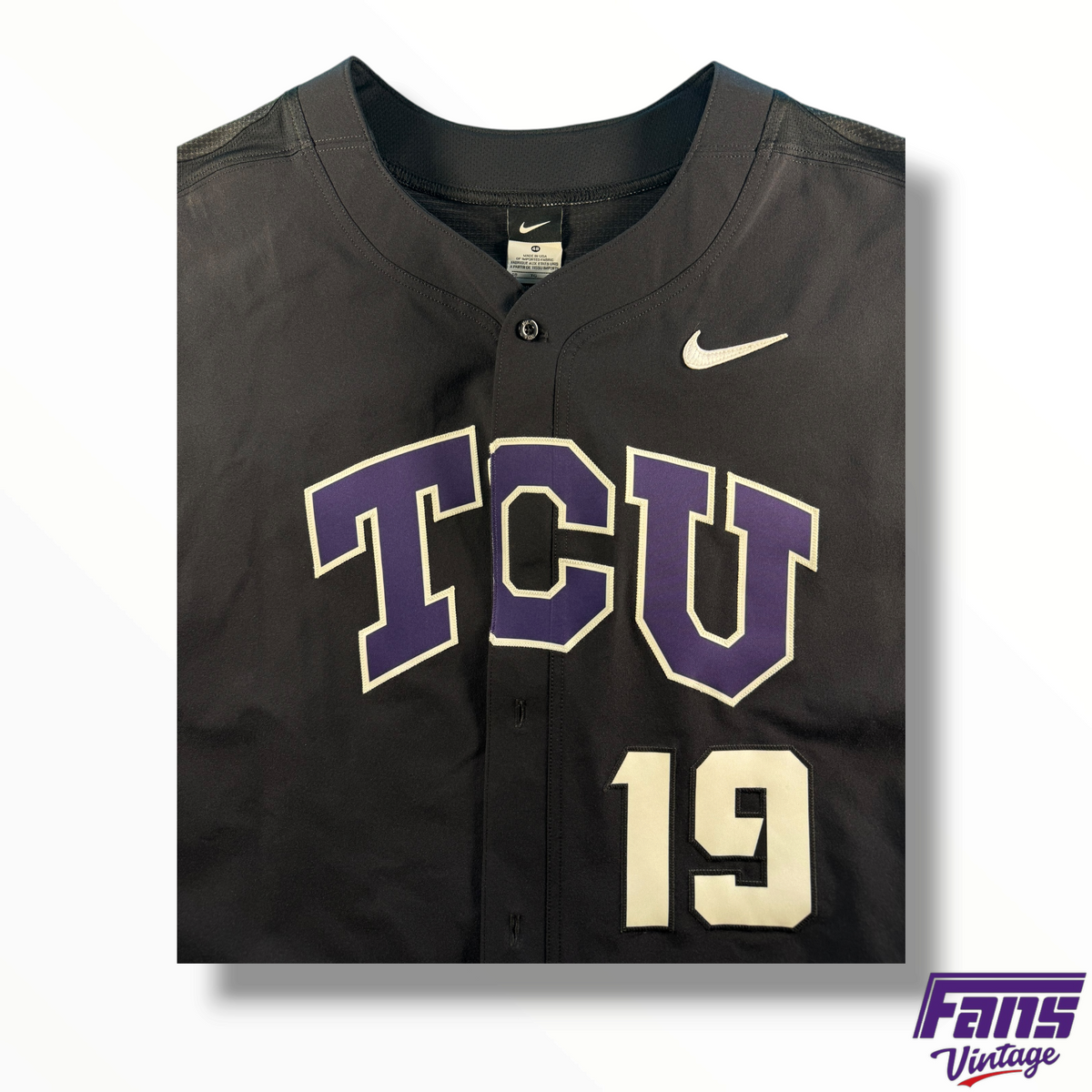 Nike TCU Baseball Premium Game Worn Throwback Style Blackout Jersey with College World Series Patch