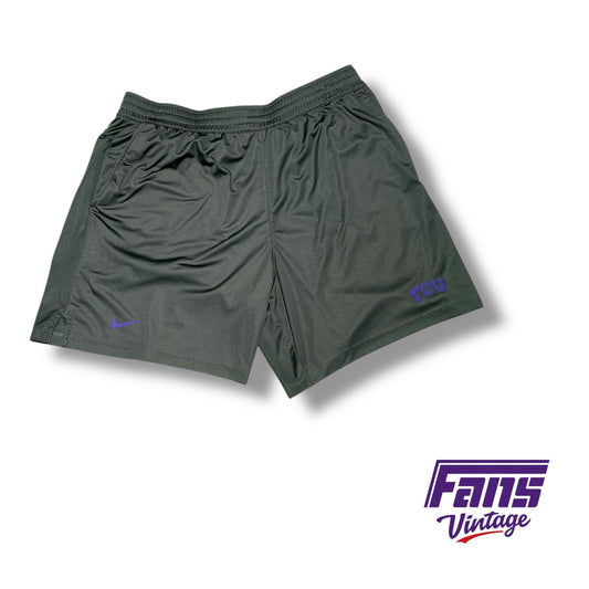 TCU team issued grey and purple Nike drifit training shorts