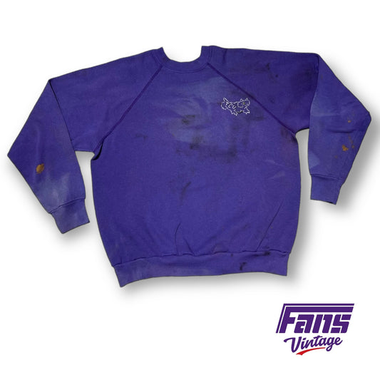 “Thrashed” 1960s Vintage TCU Sweater - Incredible Hand Made Horned Frog on Double Sided Raglan Crewneck