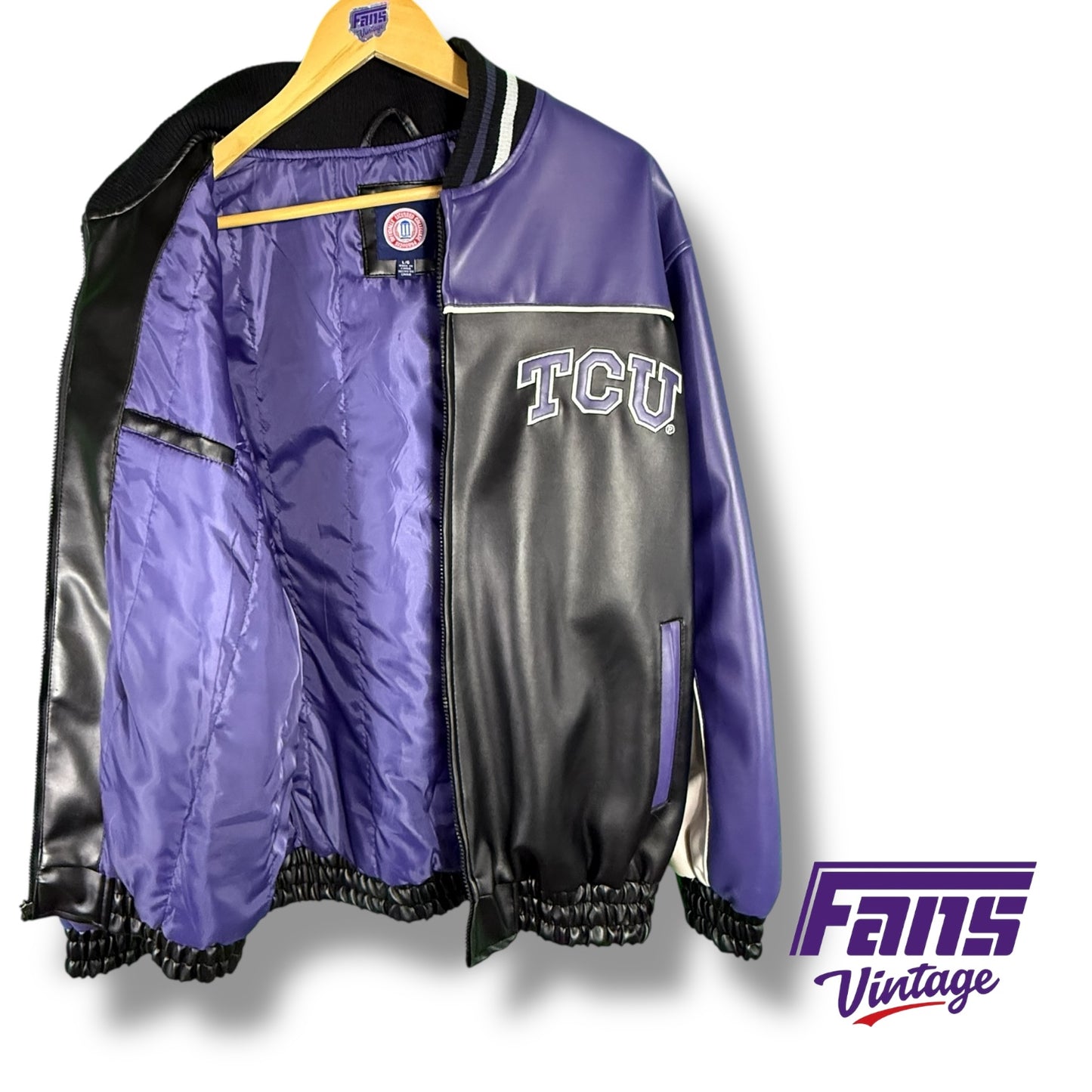 TCU Vintage Deluxe Bomber Jacket - Vegan Leather with Embroidered Logos!
