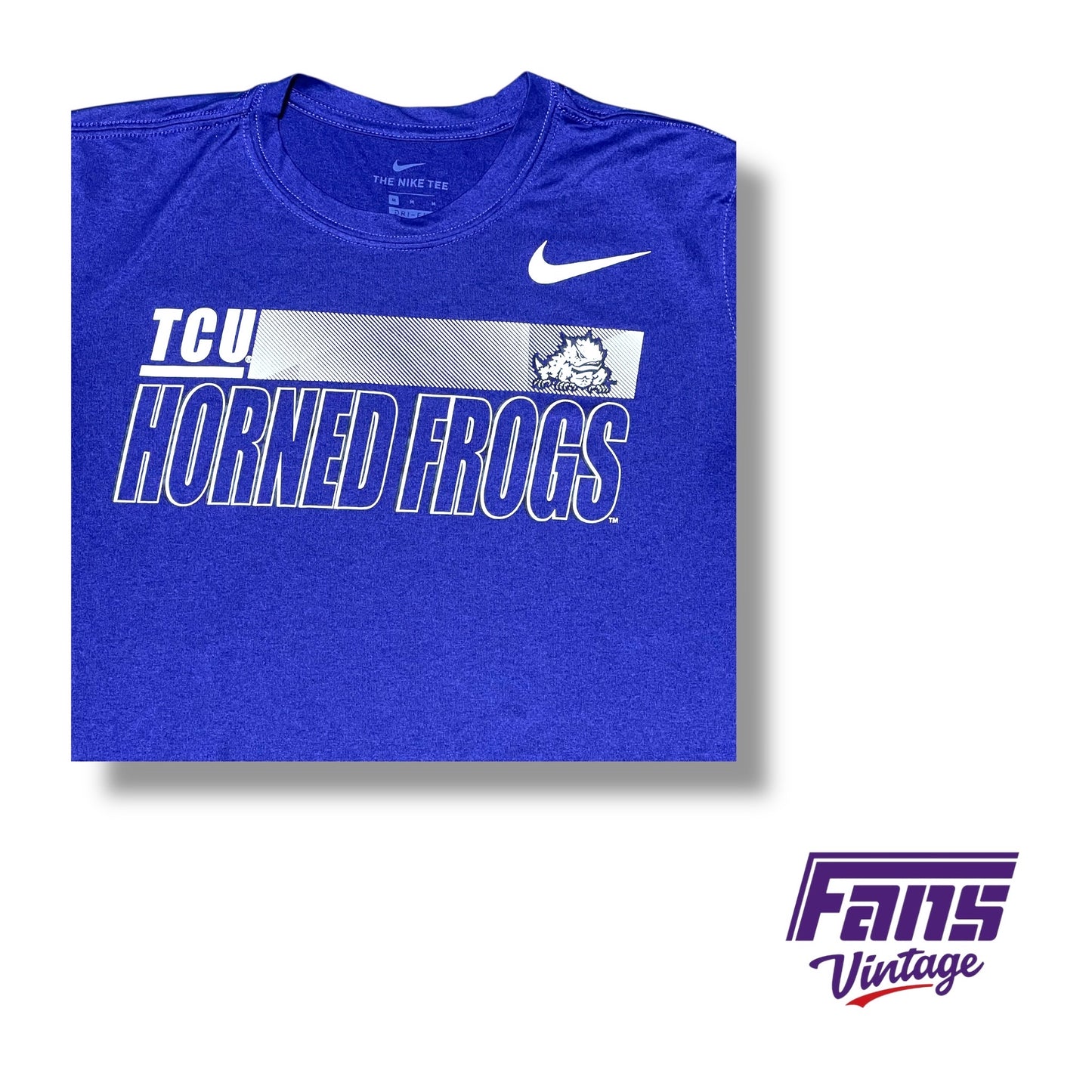 TCU Team issued Nike DRI-FIT t shirt with unique sporty "Horned Frogs" Graphic
