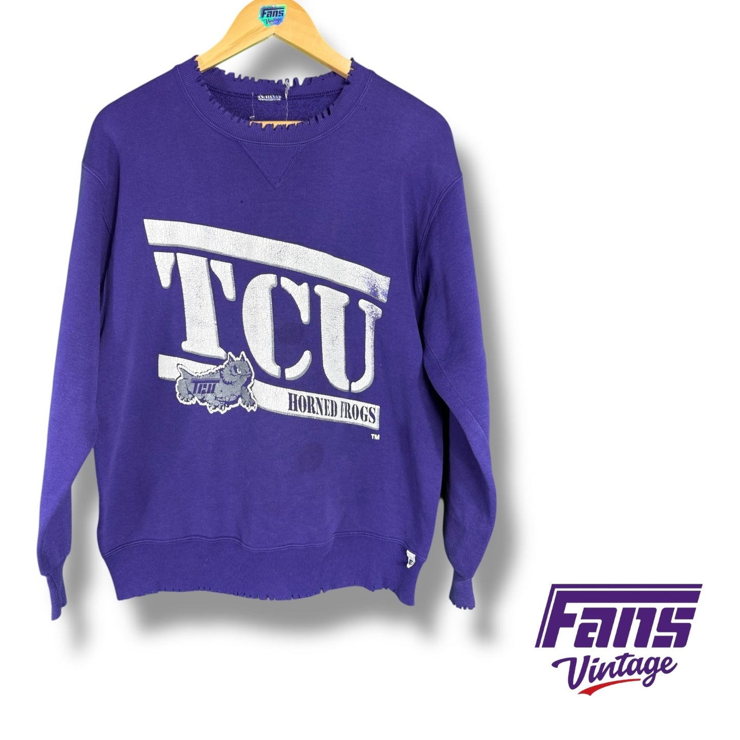 TCU 90s Vintage Crewneck Sweater - Flying T Logo Throwback Frog!