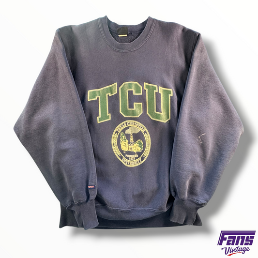RARE 90s Vintage TCU Navy Crewneck Sweater with Robert Carr Chapel Logo