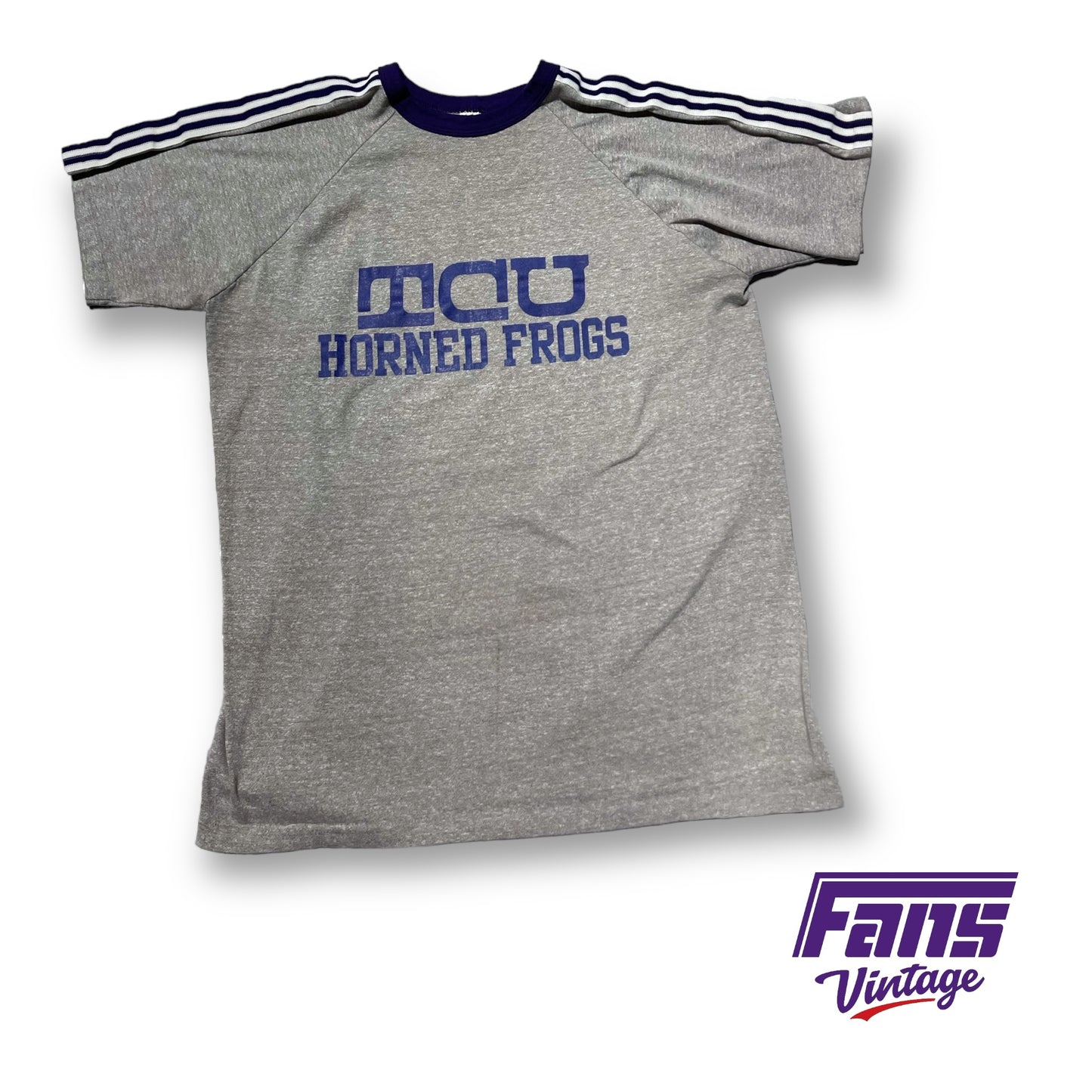 Rad 70s Vintage TCU Ringer Tee with rare centennial logo!