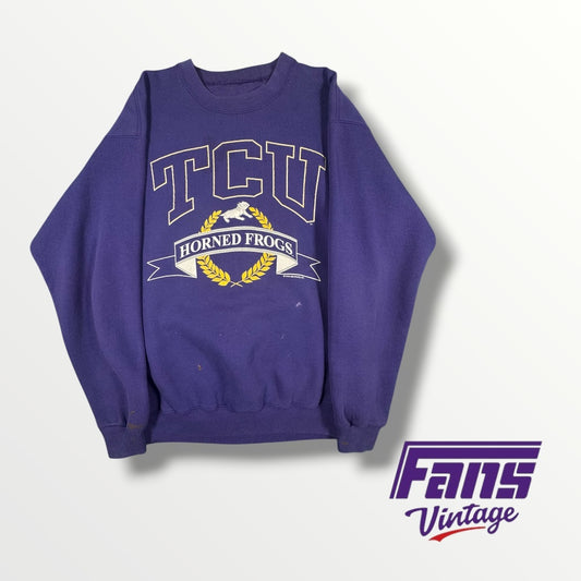 Vintage Cozy TCU Pullover with Unique School Crest
