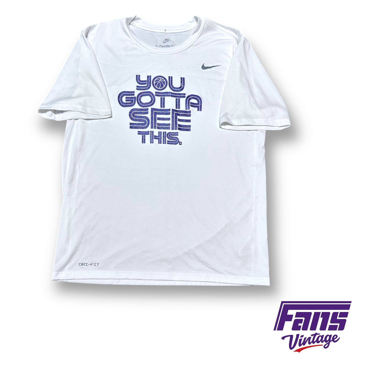 TCU Basketball Player Issue Nike Drifit “You gotta see this” pre-game warmup shirt - galaxy purple screenprint!