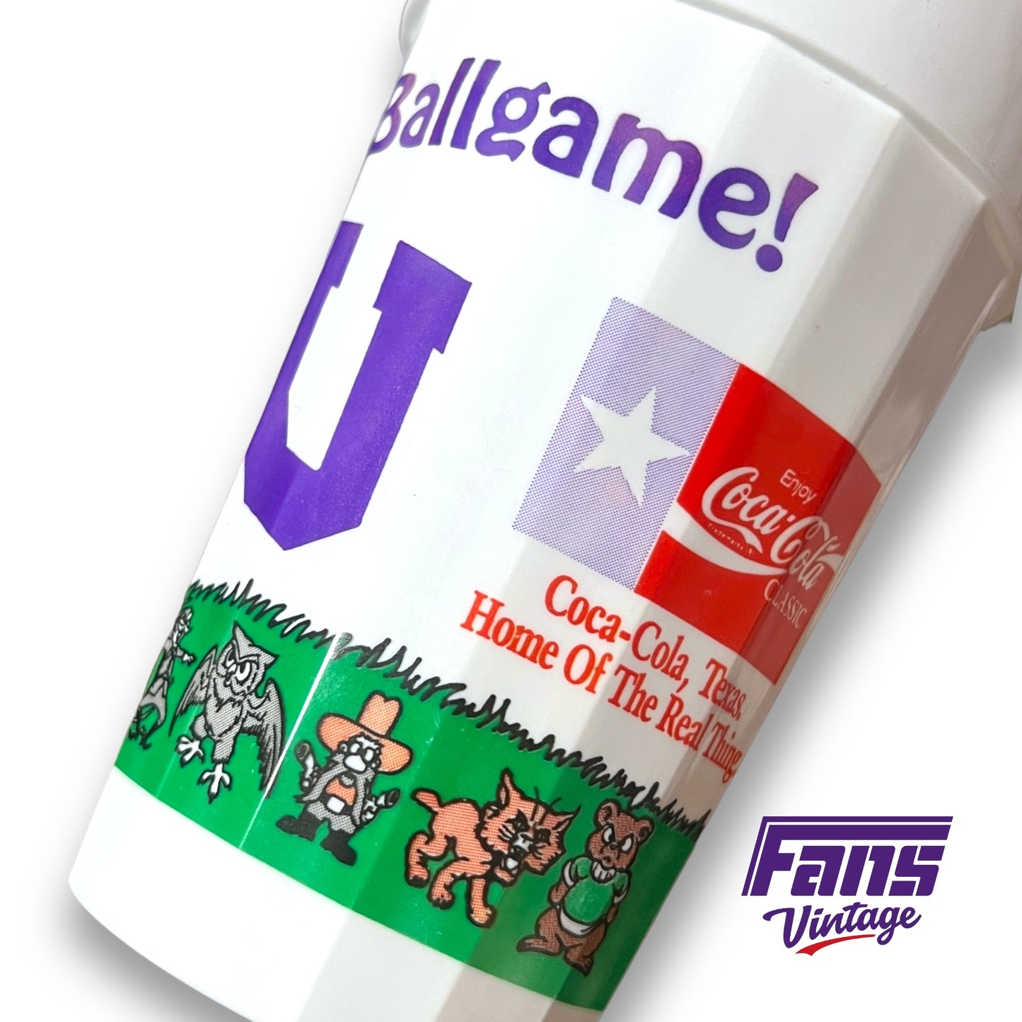 RARE Vintage 90s TCU Stadium Cup Set - feat. CREEPTASTIC SuperFrog mowing down SWC Rival Mascots