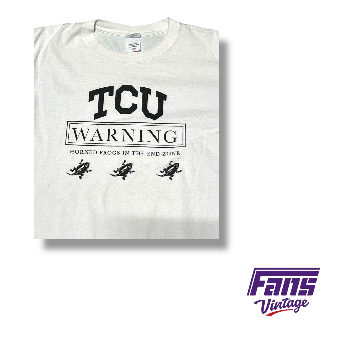 Sick 90s Vintage TCU football tee  “Warning - Horned Frogs crossing in the end zone”