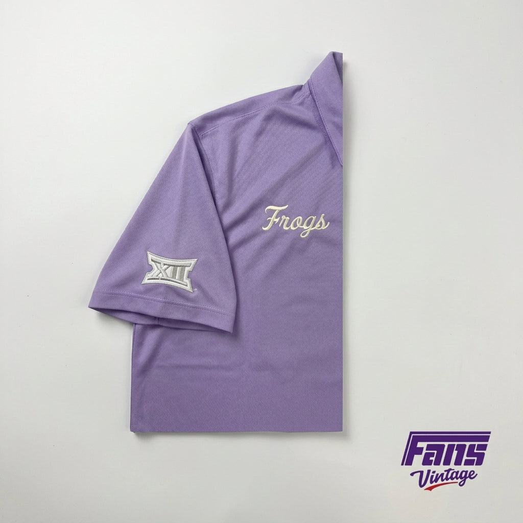 TCU Baseball Team Issued Violet Purple with Script ‘FROGS’ Polo