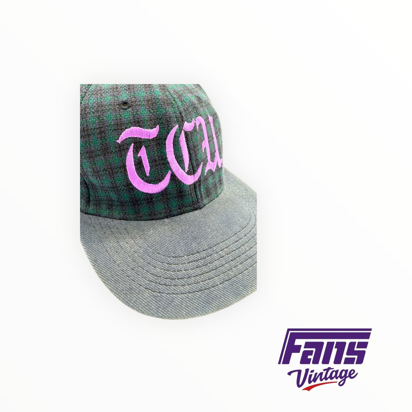 RARE! TCU vintage 90’s blue and green tweed style hat with embroidered TCU lettering
