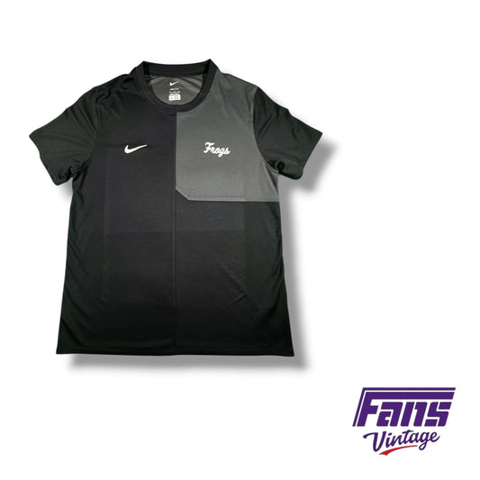 TCU Nike Team Issued Blackout Training Shirt with Throwback Frogs script Logo