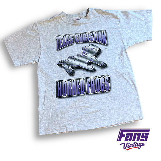 90s Vintage TCU Tee with SICK Chromed Out Throwback Frog Logo!