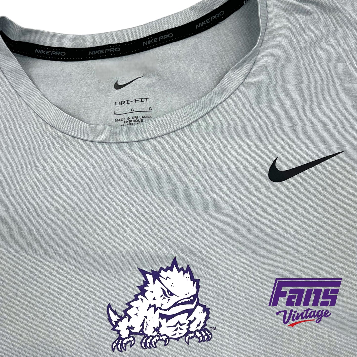 TCU Team Issue Nike Pro Training Shirt - Light Gray with Horned Frog Logo