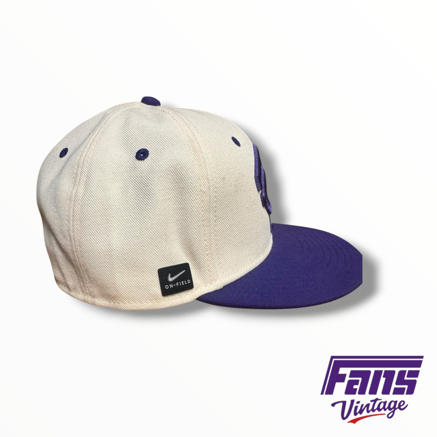 TCU Baseball Team-Issued Nike Interlocking TC Fitted Hat – White/Purple