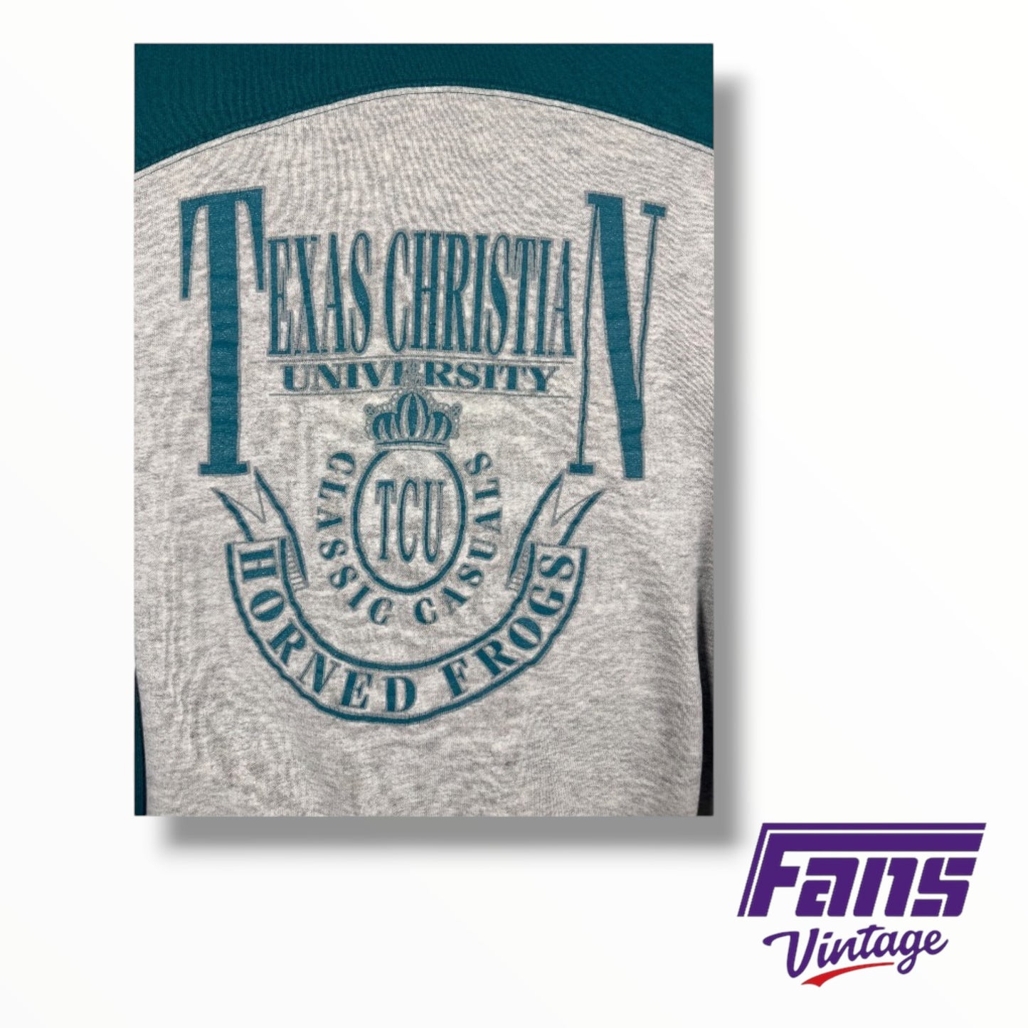 Unique Vintage Teal TCU Pullover with Mock Neck and Rare Logo