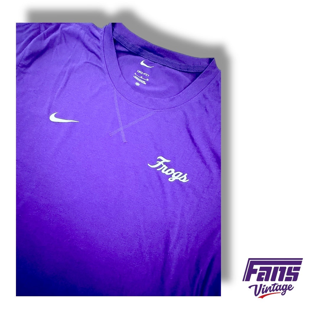 TCU Throwback “Frogs” Script Logo Team Issued Super Soft Nike Training and Travel Shirt