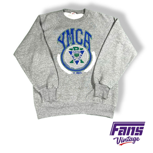 RARE Vintage Grey YMCA Fort Worth Staff Custom Raglan Sweater - Perfect Condition