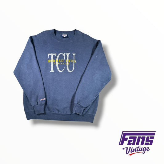 Vintage 90s TCU Athletics Navy Crewneck Sweater with embroidered logo