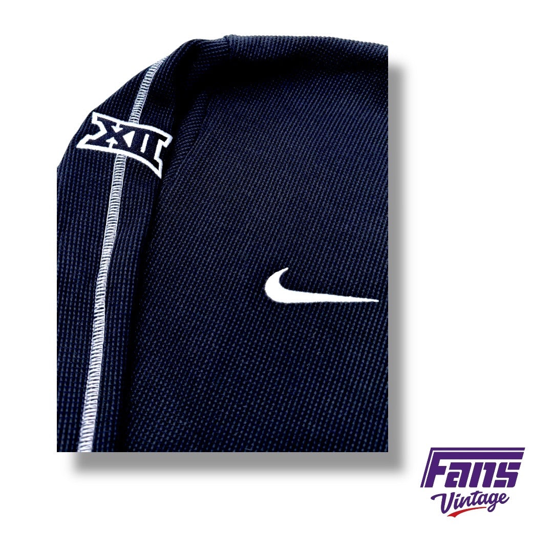 TCU Team Issued Blackout Heavyweight Waffle Weave Premium Long Sleeve Pullover with Embroidered Logos