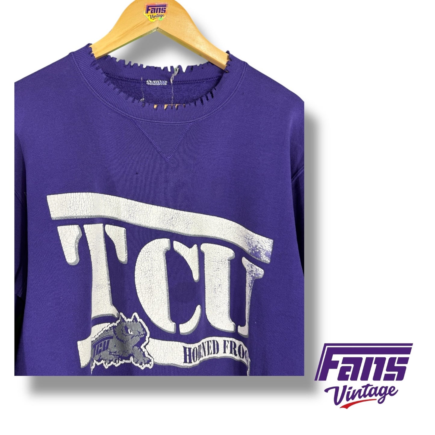 TCU 90s Vintage Crewneck Sweater - Flying T Logo Throwback Frog!