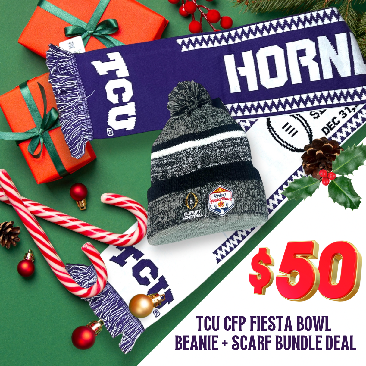Special Deal! TCU CFP Fiesta Bowl Scarf + Beanie Bundle