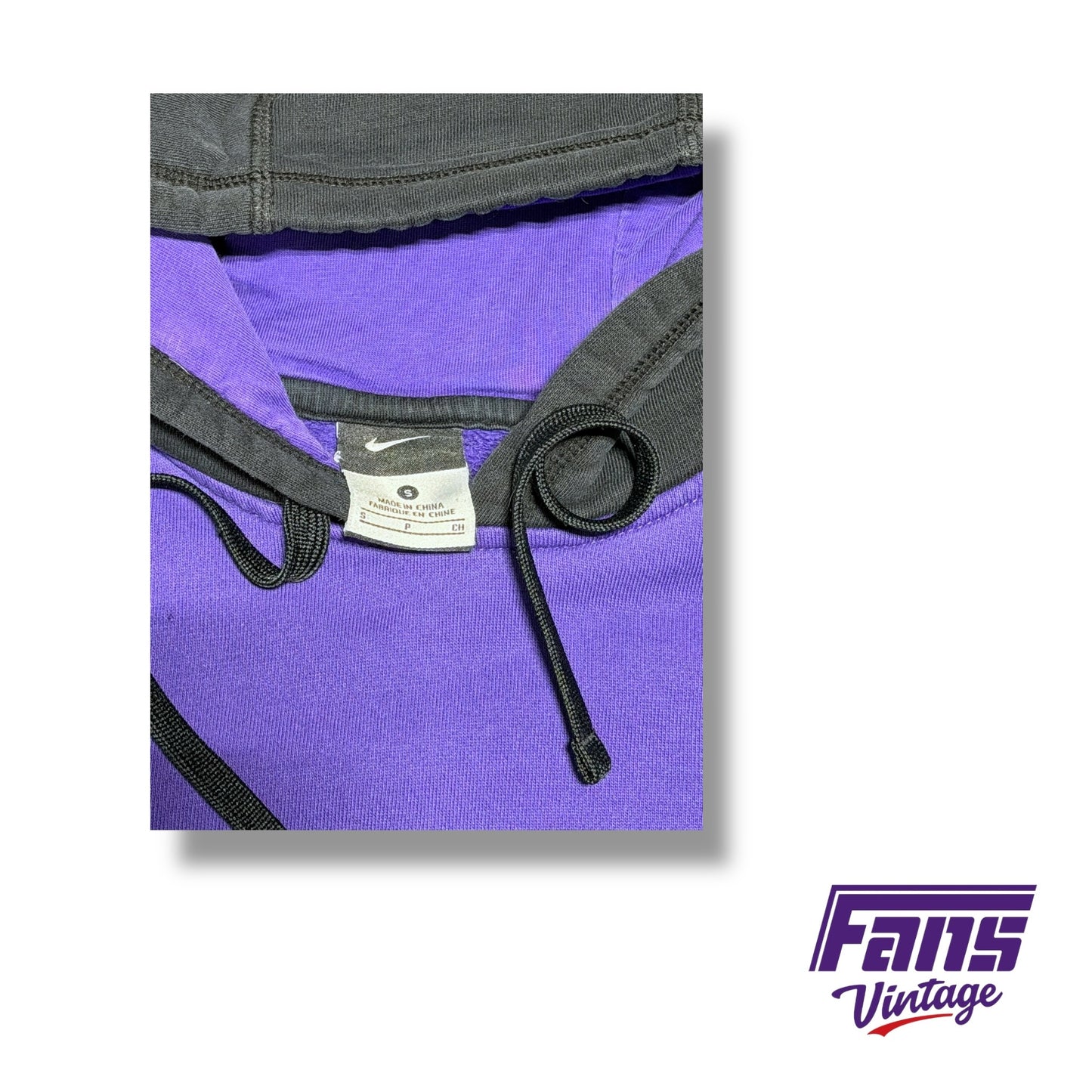 Sick Y2K Vintage Nike Team Issue Hoodie with Frogskin Stripe and Raised Chenille Stitch TCU Patch Logo