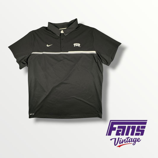 TCU Football Collared Dri-Fit Nike Shirt with Stripe Detail