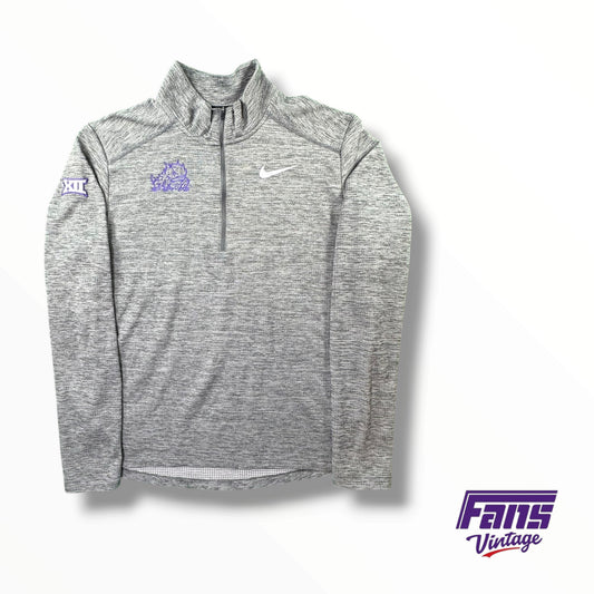 TCU Team Issued Nike Running Heather Gray Cotton Quarter Zip
