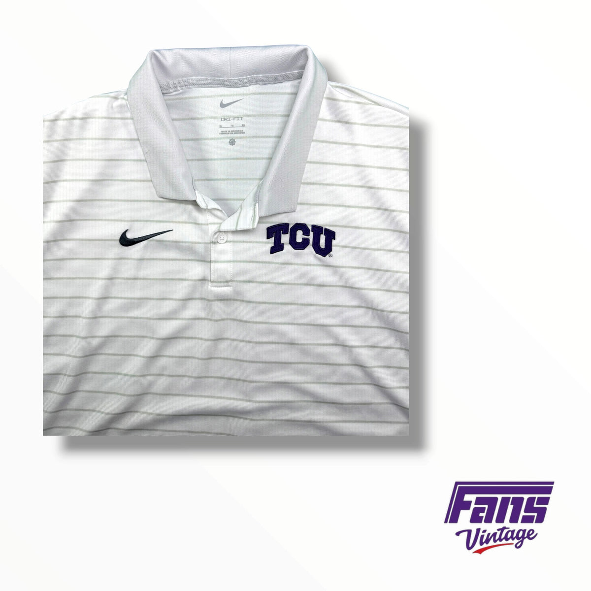 TCU Team Issued Nike Two Toned White and Gray Striped Dri-Fit Polo