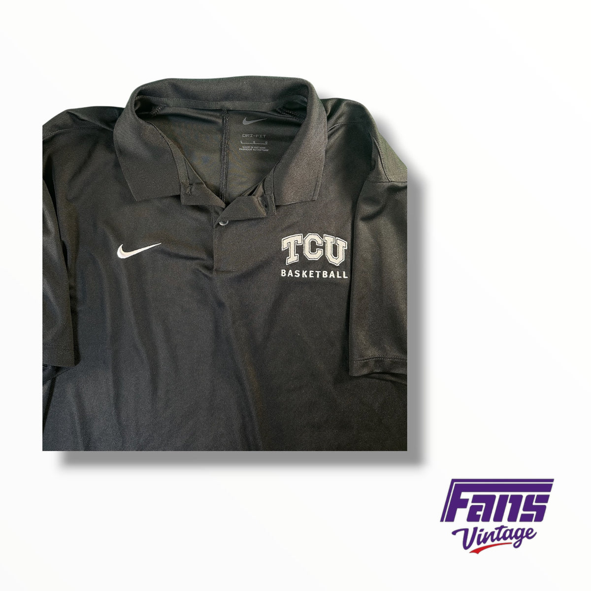 TCU Basketball Team Issued Nike Embroidered Big XII Dri-Fit Blackout Polo