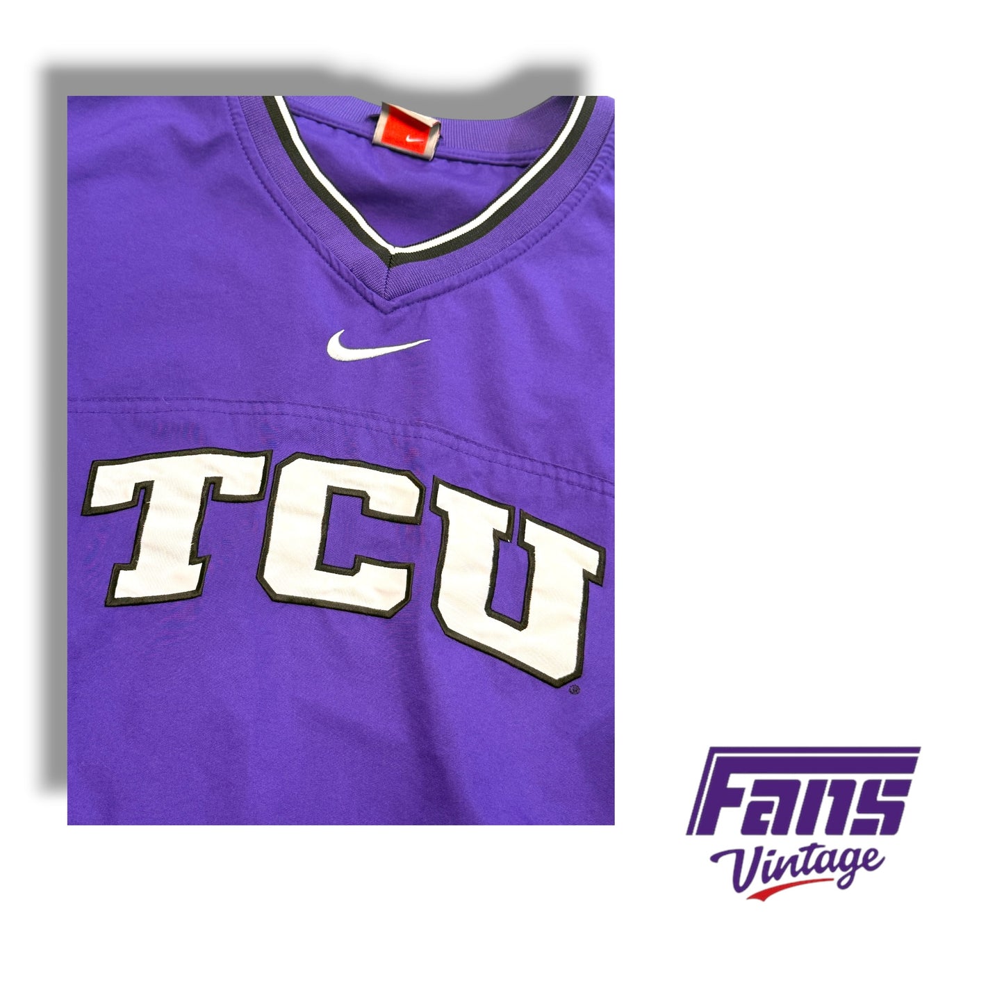 Vintage TCU Y2K Center Swoosh Team Issued Nike V-Neck Pullover