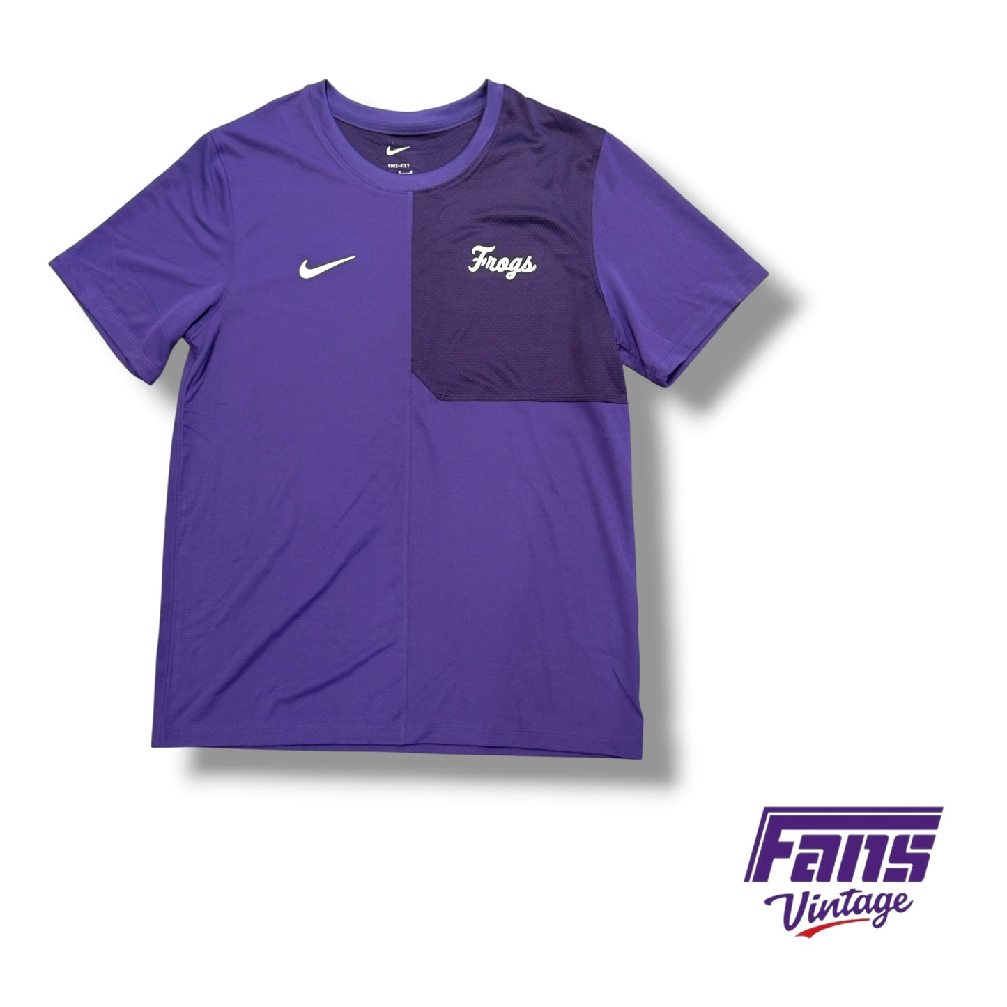 TCU Nike Team Issued Purple Training Shirt with Throwback Frogs script Logo