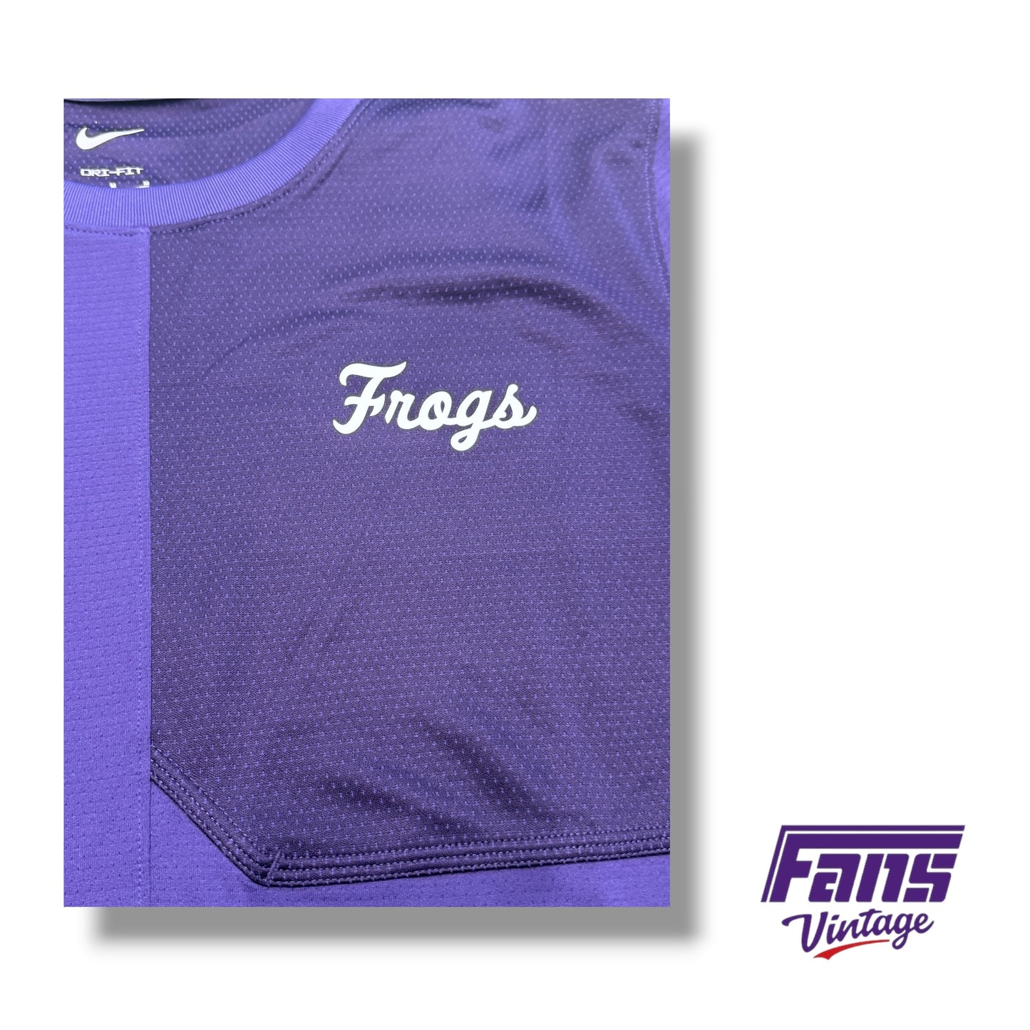 TCU Nike Team Issued Purple Training Shirt with Throwback Frogs script Logo