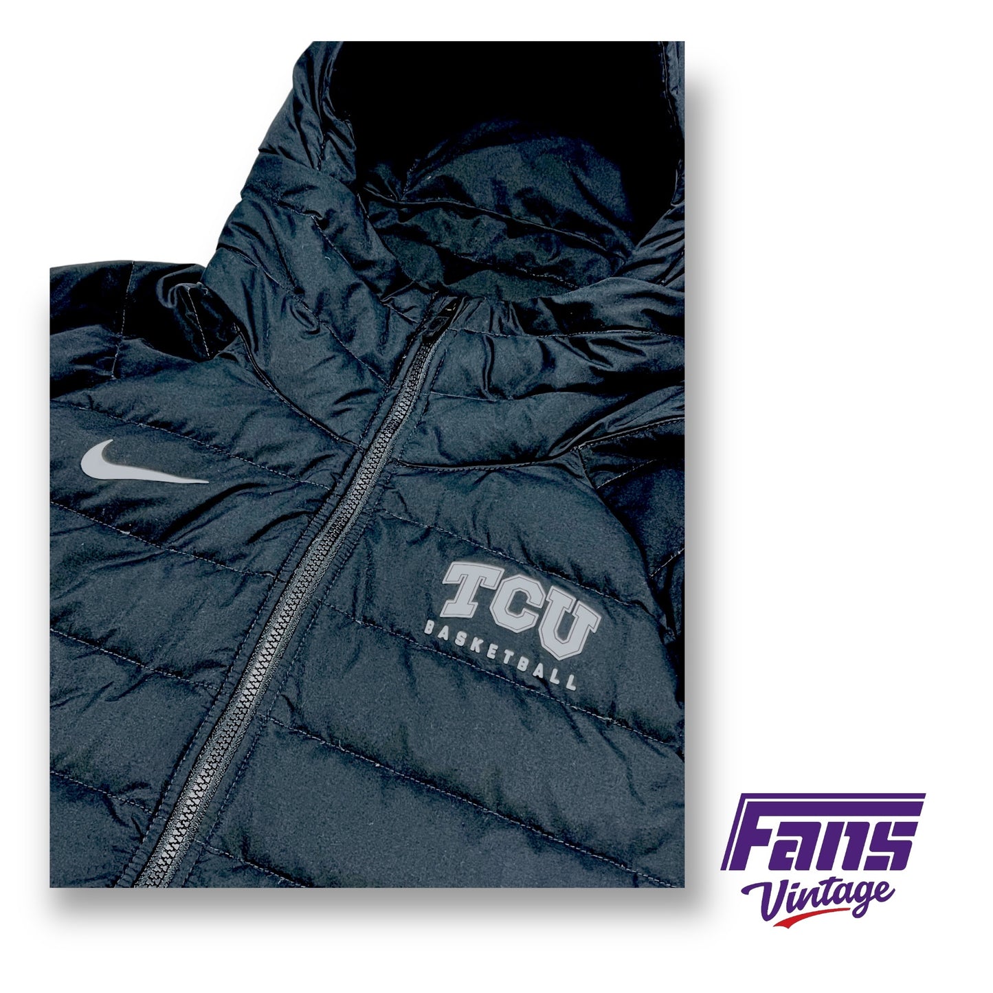 RARE! TCU Basketball Nike Team Issued Player Exclusive Hooded Authentic Goose Down Filled Puffer Jacket